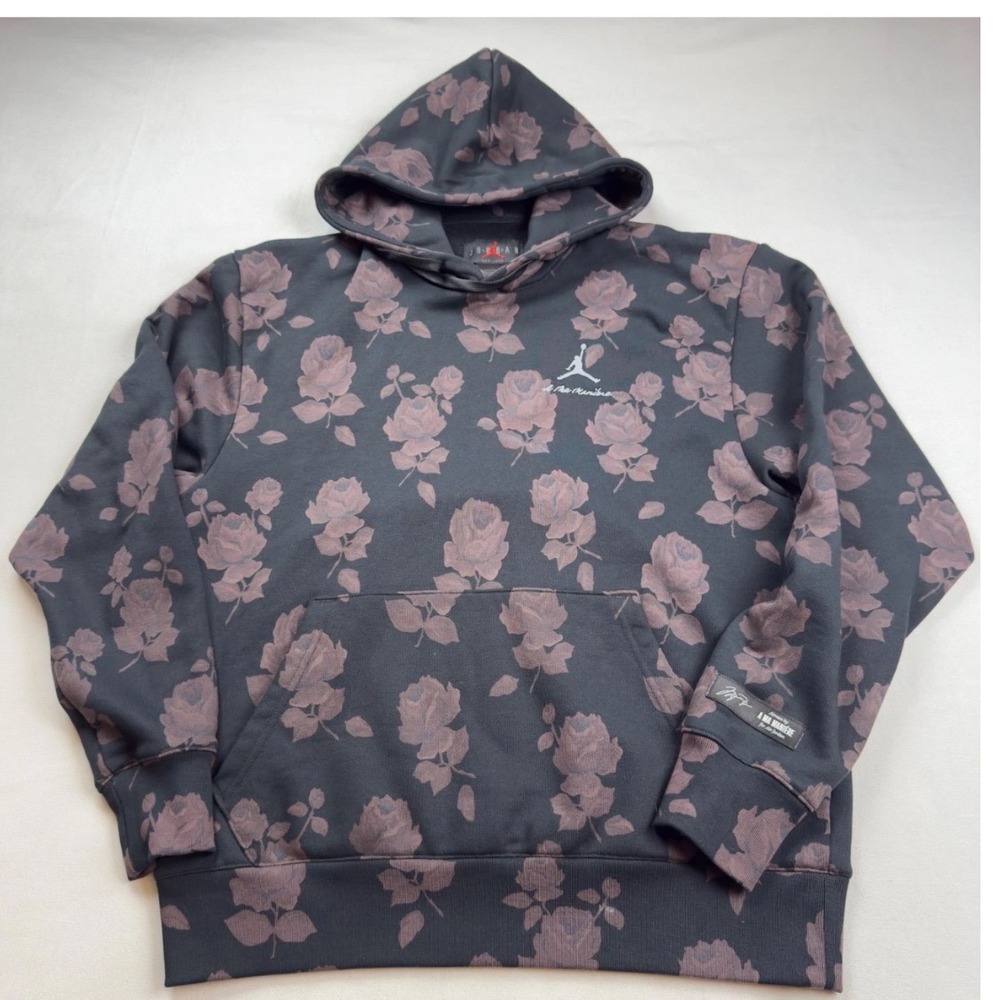 Air Jordan A Ma Maniere Rose Print Hoodie Mens M Black Burgundy DJ9752-010